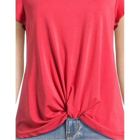 Women's Ultra Soft Relaxed Fit Twist Front Flutter Sleeve Top T-Shirt Size 3XL - Picture 8 of 9